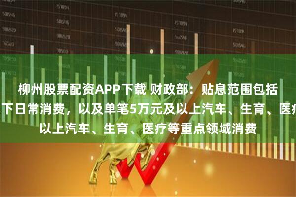 柳州股票配资APP下载 财政部：贴息范围包括个人单笔5万元以下日常消费，以及单笔5万元及以上汽车、生育、医疗等重点领域消费